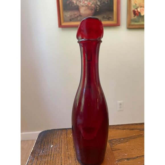 Antique Royal Ruby Glass Anchor Hocking Vinegar Oil Pitcher - Picture 3 of 4